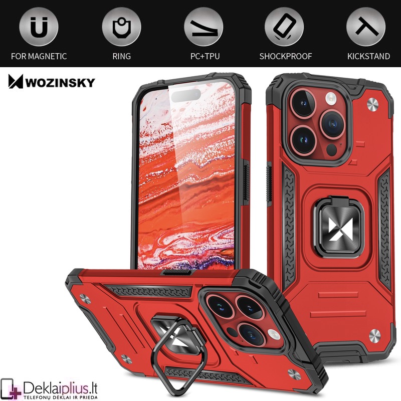 Wozinsky smūgiams atsparus dėklas su žiedu - raudonas (Apple Iphone 15 Pro) Wozinsky smūgiams atsparus dėklas su žiedu - raudonas (Apple Iphone 15 Pro)